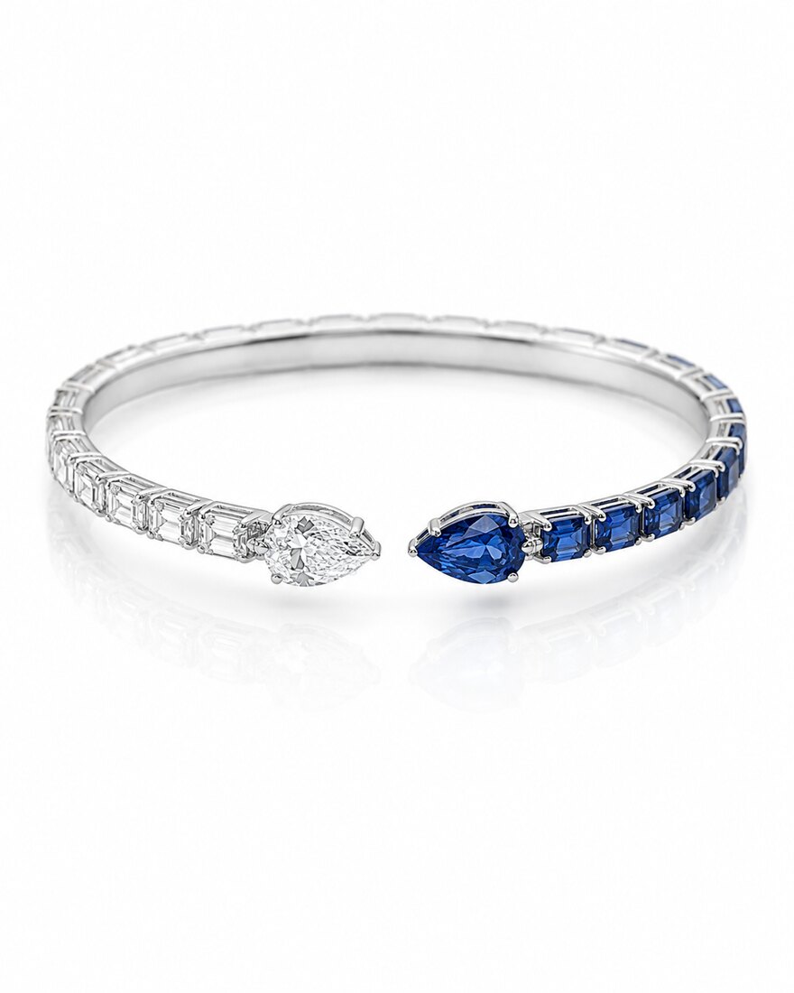 Bracciale Rigido con Diamanti e Zaffiri